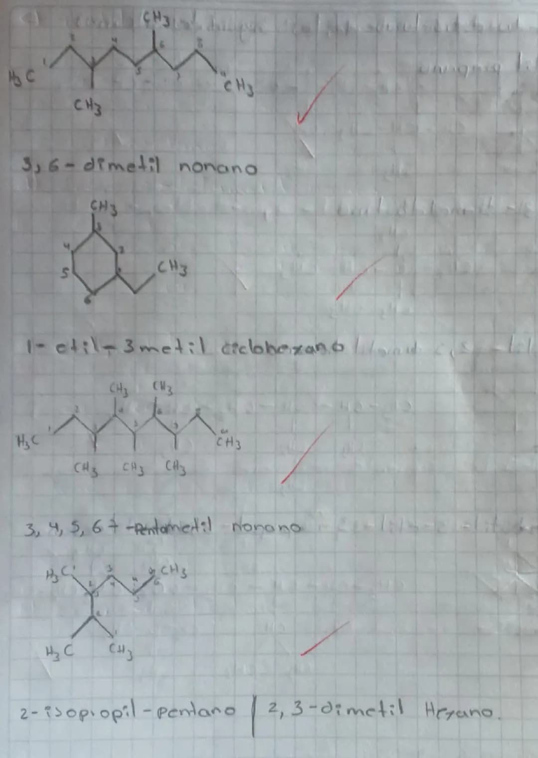 CH3
C
CH3
CH3
3,6-dimetil nonano
5
CH3
2
CH3
1- otil- 3 metil ciclohexanold S
CH3 CH3
C
CH3
CH3 CH3 CH3.
3, 4, 5, 67-pentametil nonano
3
4 C