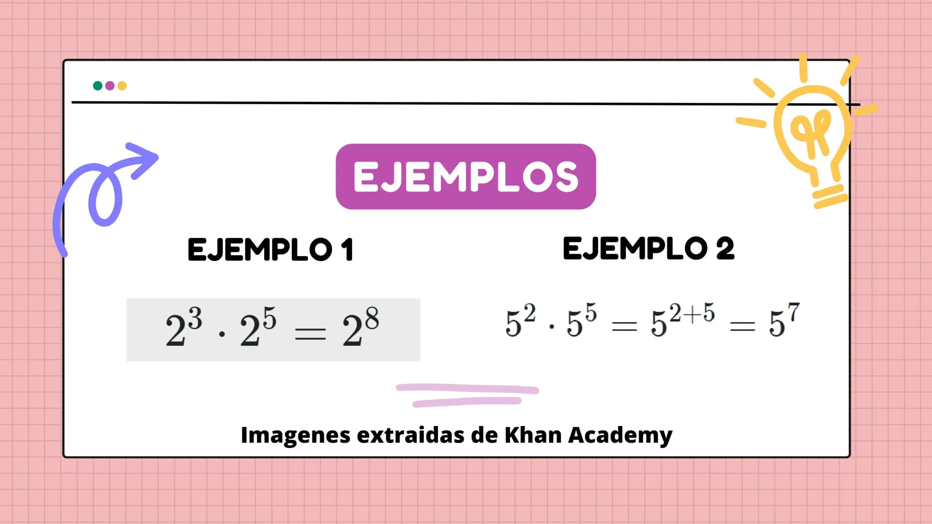 # PROPIEDADES

de los

EXPONENTES ÍNDICE >>

1 Producto de potencias

4 Potencia de un producto

2 Cociente de potencias

5 Potencia de un c