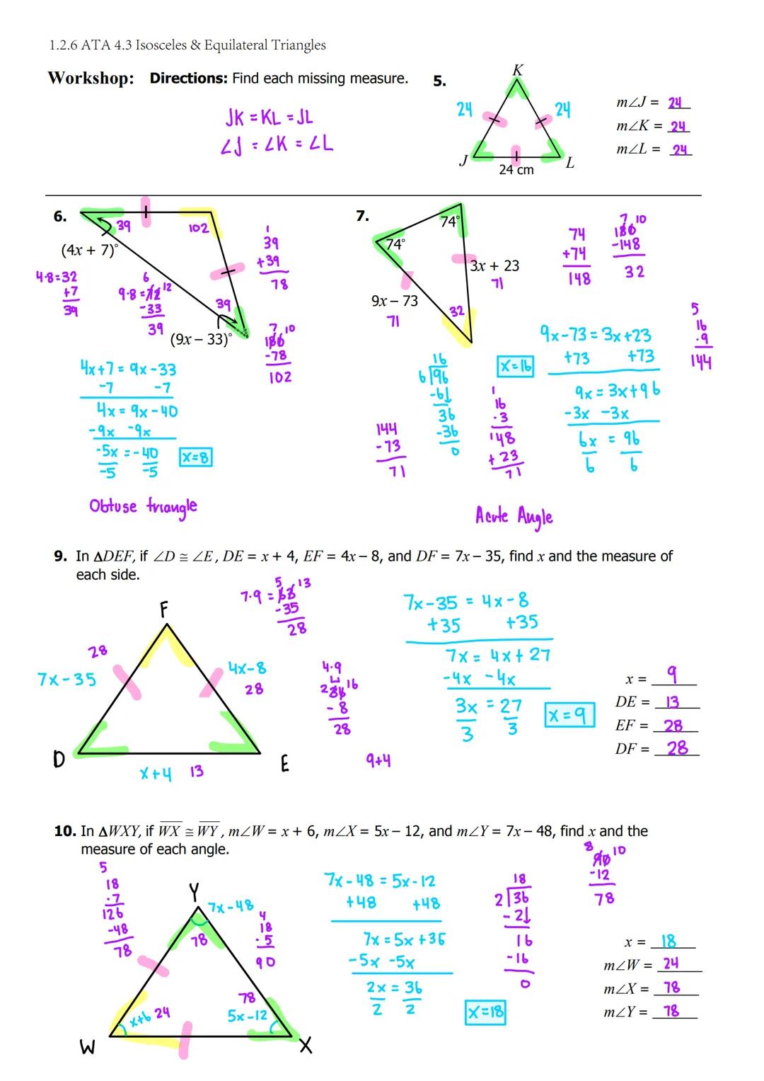 # 1.2.6 ATA 4.3 Isosceles & Equilateral Triangles

Name:

Date:

Aim: What are the properties of isosceles and equilateral triangles? How ca