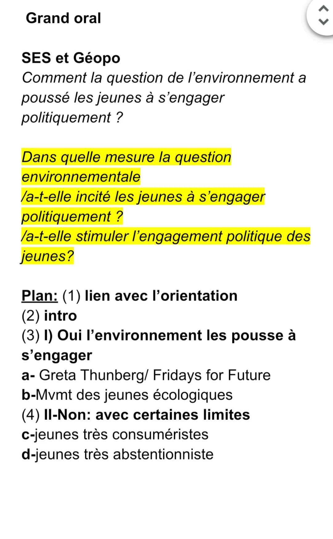 Grand oral

SES et Géopo
Comment la question de l'environnement a
poussé les jeunes à s'engager
politiquement ?

Dans quelle mesure la quest