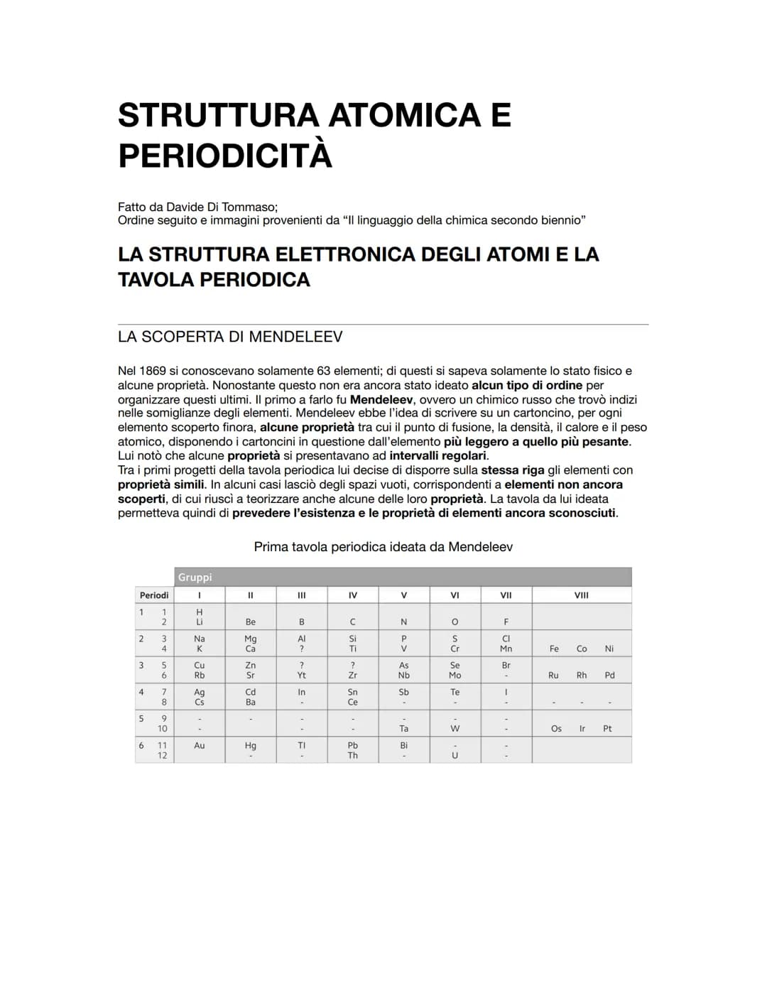 # STRUTTURA ATOMICA E
# PERIODICITÀ

Fatto da Davide Di Tommaso;
Ordine seguito e immagini provenienti da "Il linguaggio della chimica secon