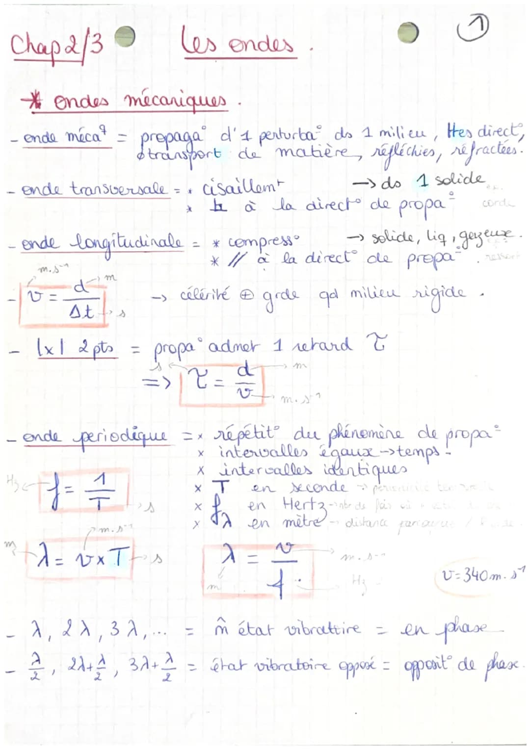 Chap 2/3

Les ondes

*Ondes mécaniques .

- ende méca = propaga d' I perturba ds 1 milieu,
Hes direct,
transport de matière, réfléchies, réf