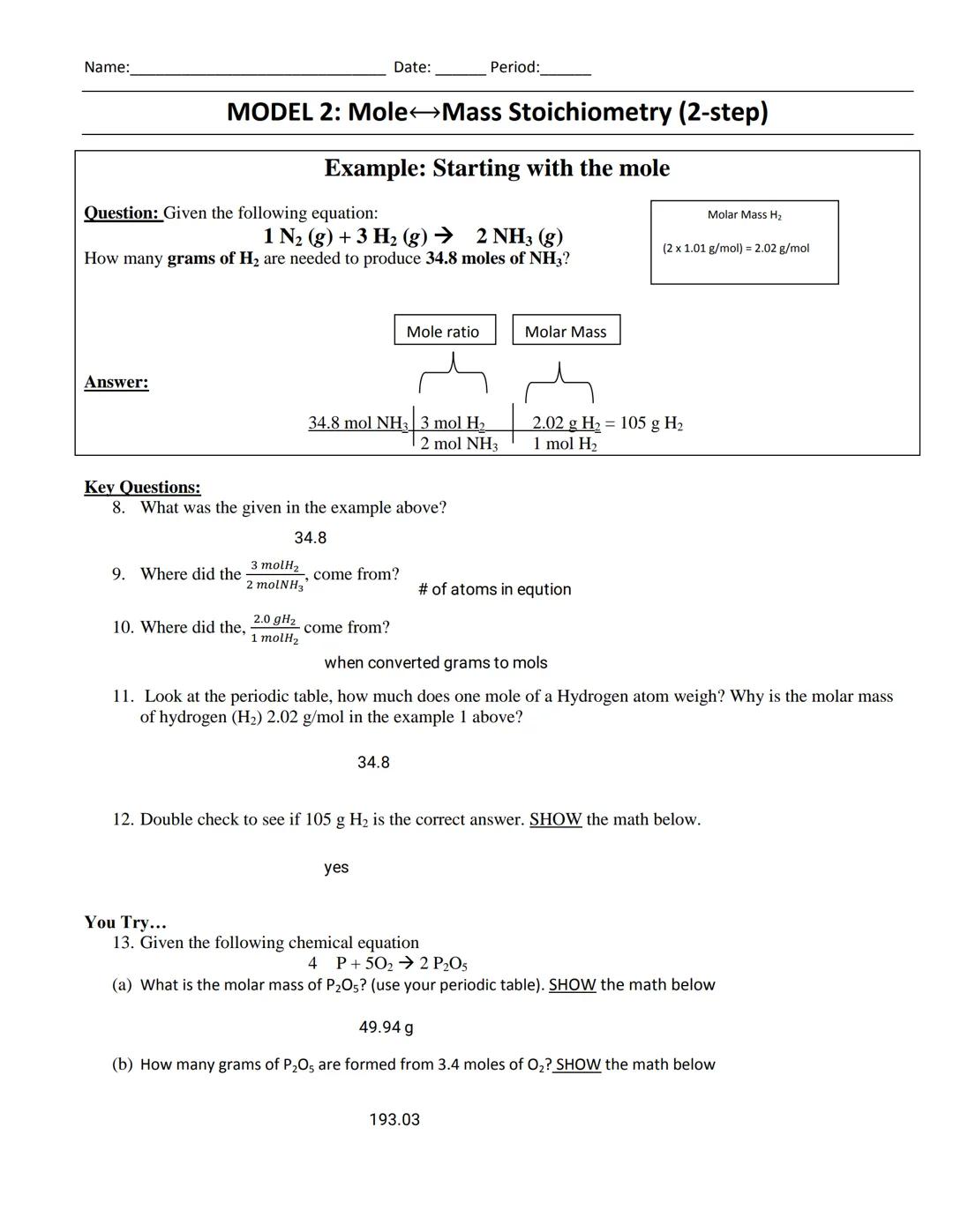 Name: _______________ Date: _______________ Period: _______________

# POGIL- Stoichiometry

## How do chemists use balanced chemical equati