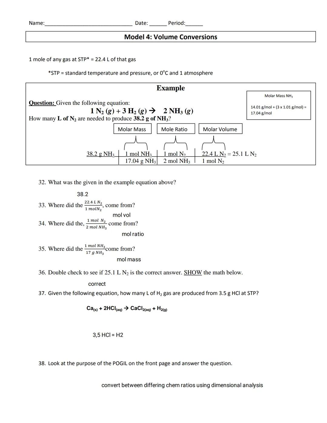 Name: _______________ Date: _______________ Period: _______________

# POGIL- Stoichiometry

## How do chemists use balanced chemical equati