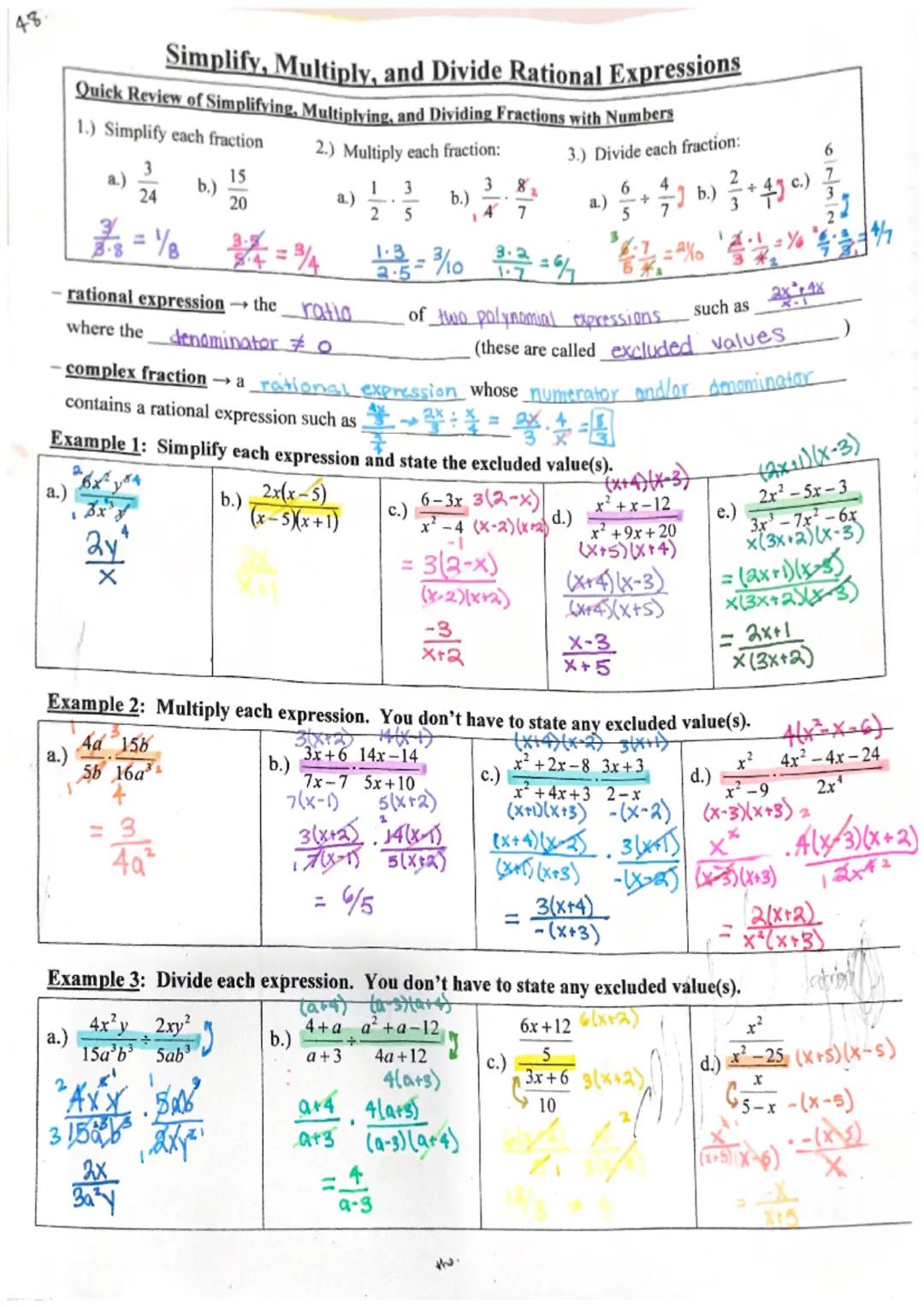 48
# Simplify, Multiply, and Divide Rational Expressions
Quick Review of Simplifying, Multiplying, and Dividing Fractions with Numbers
1.) S