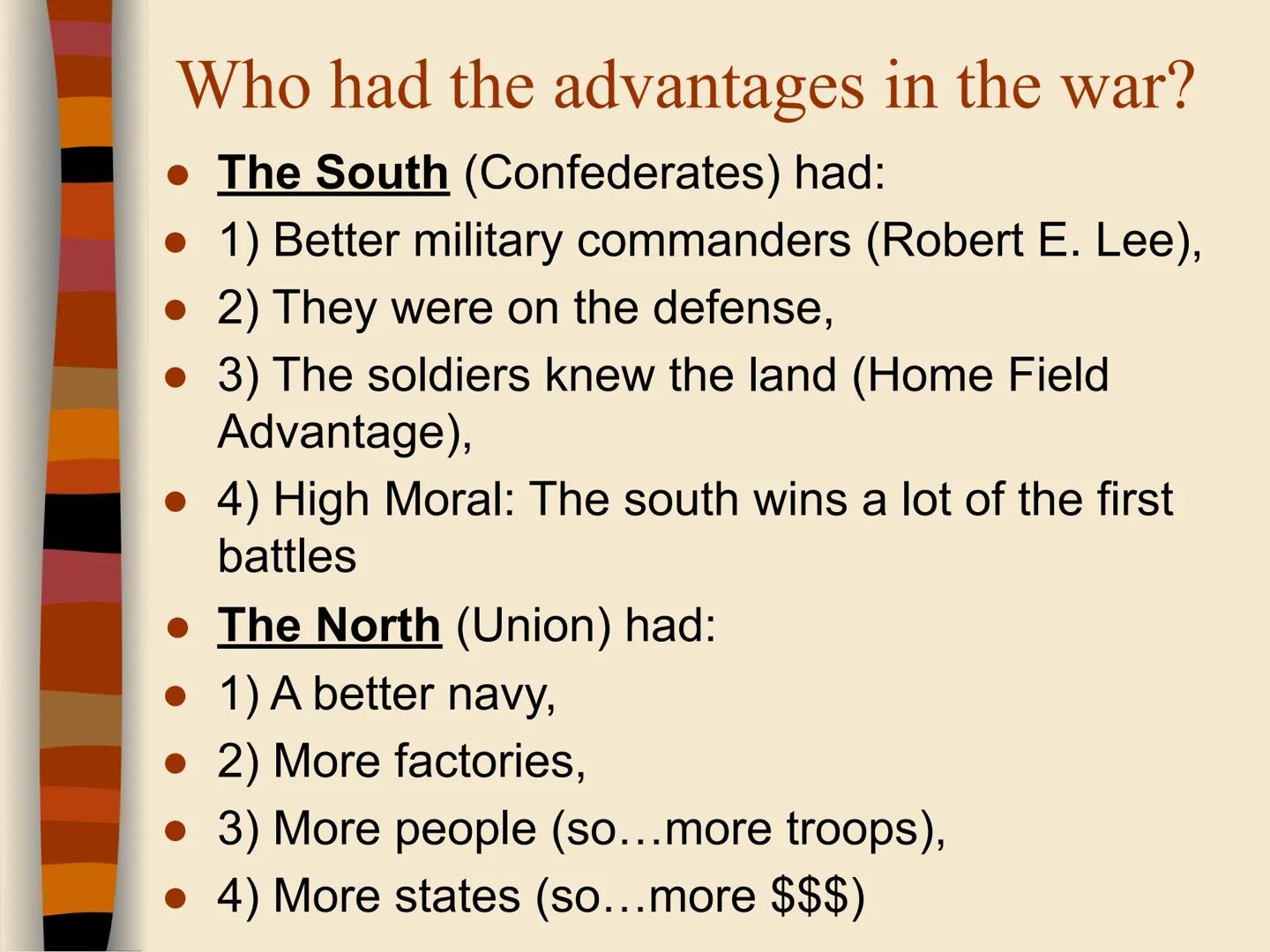 CIVIL WAR
***
Rebels
-VS-
Yankees

EQ: What are the key events of the Civil War? # Key Information on the War

*   The Civil War is the 4th 