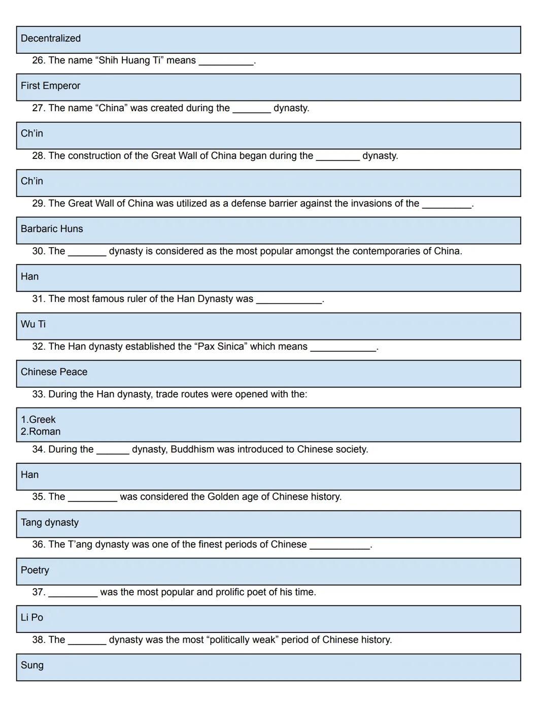 # Asian History Study Guide Packet
(China)
ASIAN
HISTORY # Asian History (China) Study Guide

Directions: Read and answer the following ques