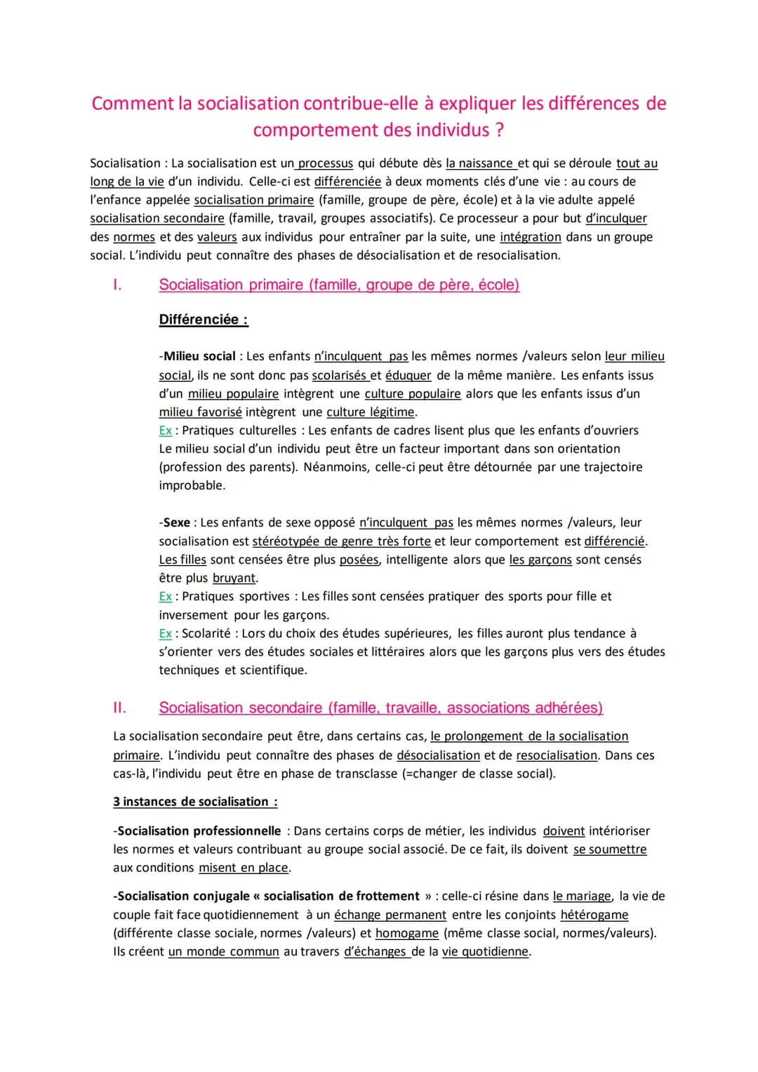 # Comment la socialisation contribue-elle à expliquer les différences de
comportement des individus ?

Socialisation: La socialisation est u