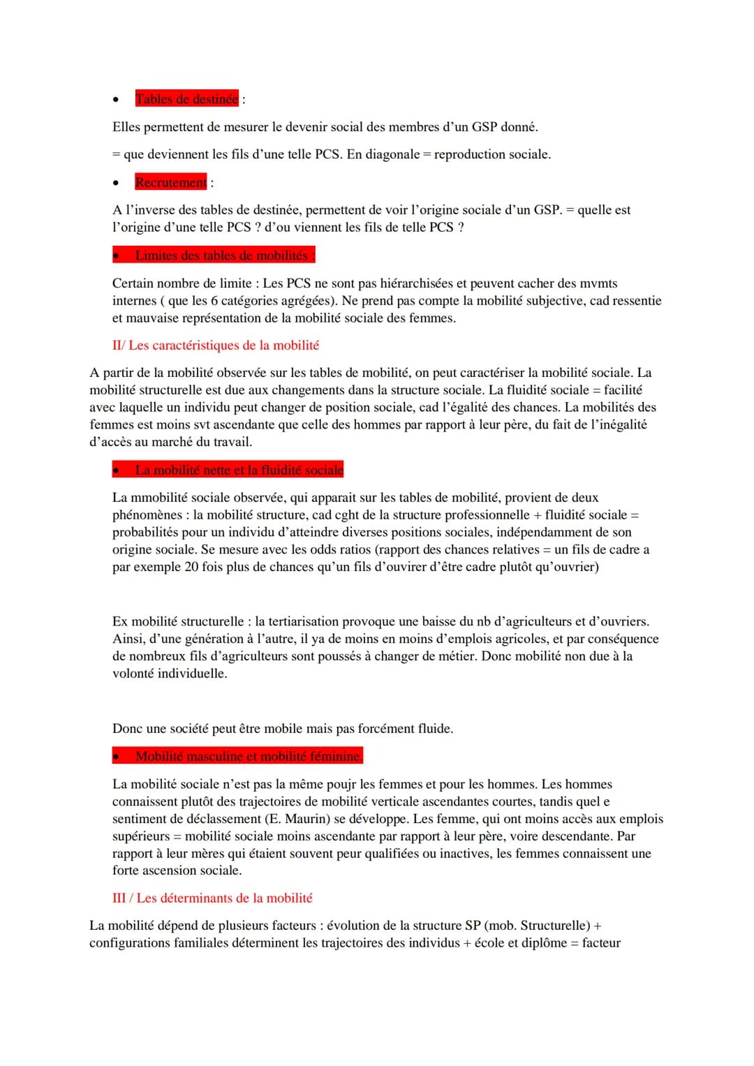 # Les caractéristiques contemporaines et les facteurs de la mobilité sociale

Résumé: la mobilité sociale = phénomène de circulation des ind