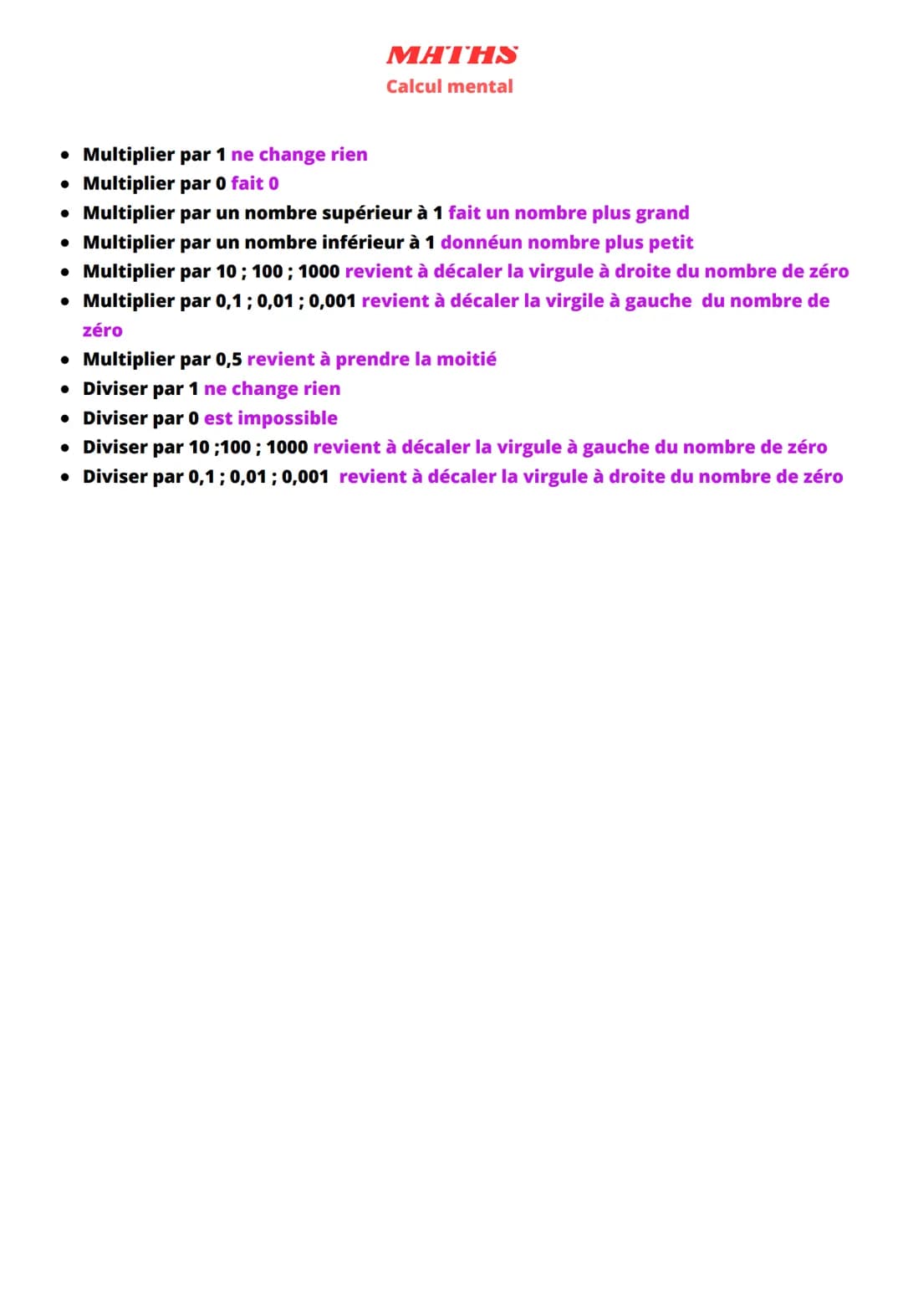 # MATHS
Calcul mental

*   Multiplier par 1 ne change rien
*   Multiplier par 0 fait 0
*   Multiplier par un nombre supérieur à 1 fait un no