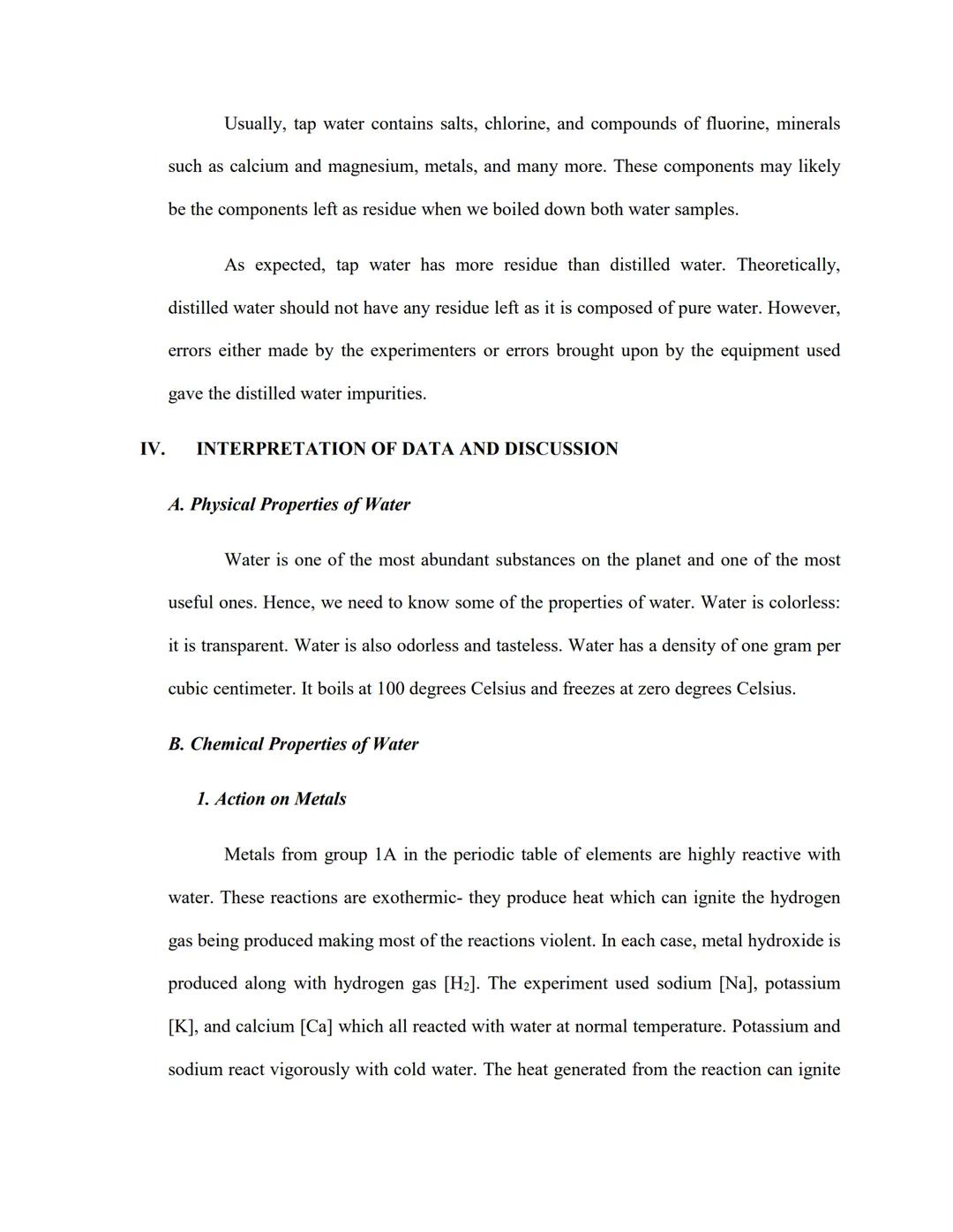 I. OBJECTIVE

The objective of the experiment is to utilize the laboratory accurately to obtain the physical
and chemical properties of wate