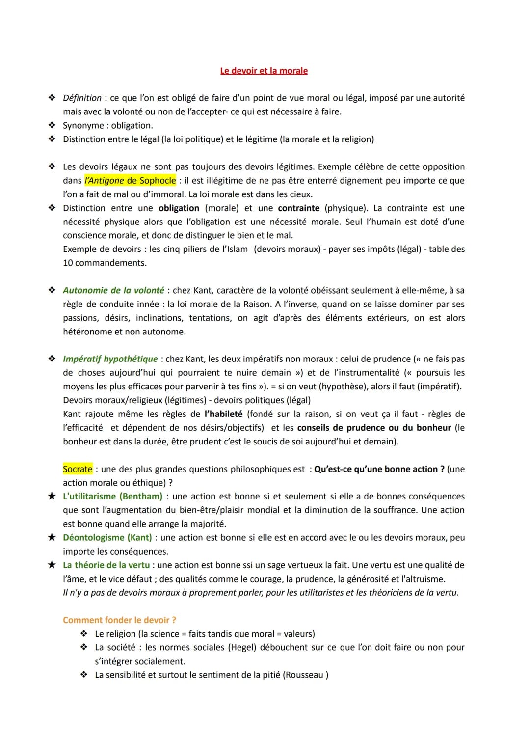 # Le devoir et la morale

◆ Définition: ce que l'on est obligé de faire d'un point de vue moral ou légal, imposé par une autorité
mais avec 
