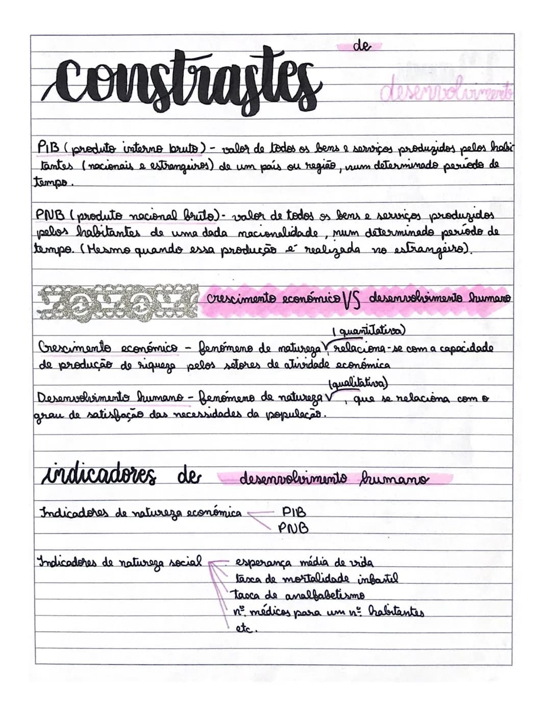 constrastes
de
desenvolvimento

PIB (produto interno bruto) - valor de todos os bens e serviços produzidos pelos habi
tantes (nacionais e es