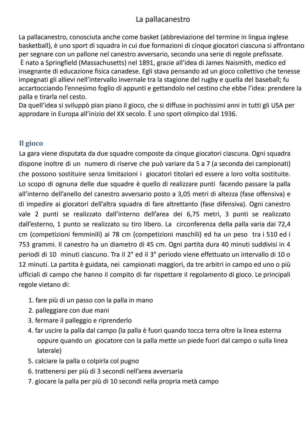 # La pallacanestro

La pallacanestro, conosciuta anche come basket (abbreviazione del termine in lingua inglese
basketball), è uno sport di 