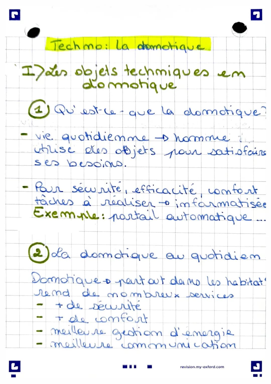 r
L
Techmo: La domotique

I) Les objets techmiques em
domotique

(1) Qu'est-ce - que la domotique?
- vie quotidienne $\rightarrow$ homme i
u