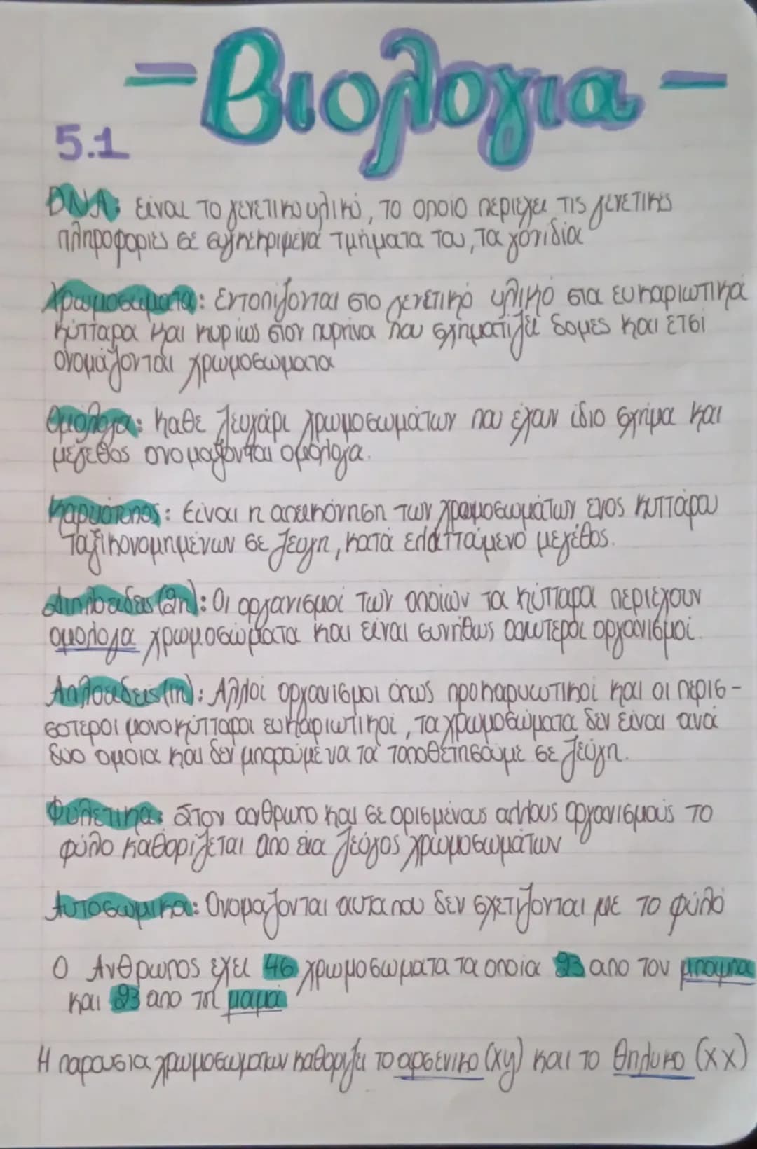 -βιολογια

ΑΝΑ, είναι το γενετικουλικό,
ικό, το οποίο περιέχει τις γενετικές
πληροφορίες σε συγκεκριμενά τμήματα του, τα γονίδια
-
Χρωμοσώμα