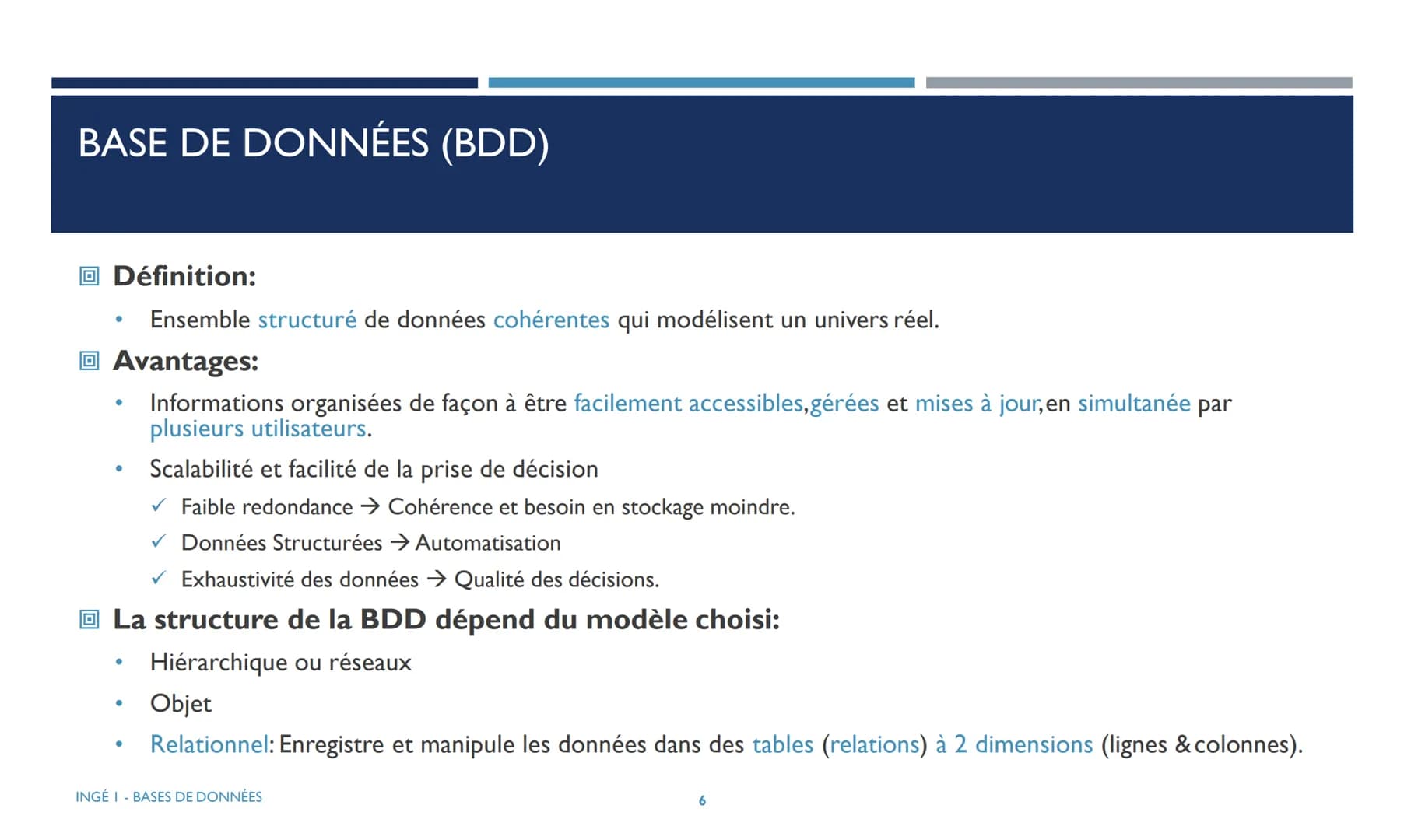 BASES DE DONNEES

ES
ME
INNOVATIVE ENGINEERING

Ce cours est destiné aux étudiants de la première année du cycle Ingénieur (INGE1).

ESME
AN