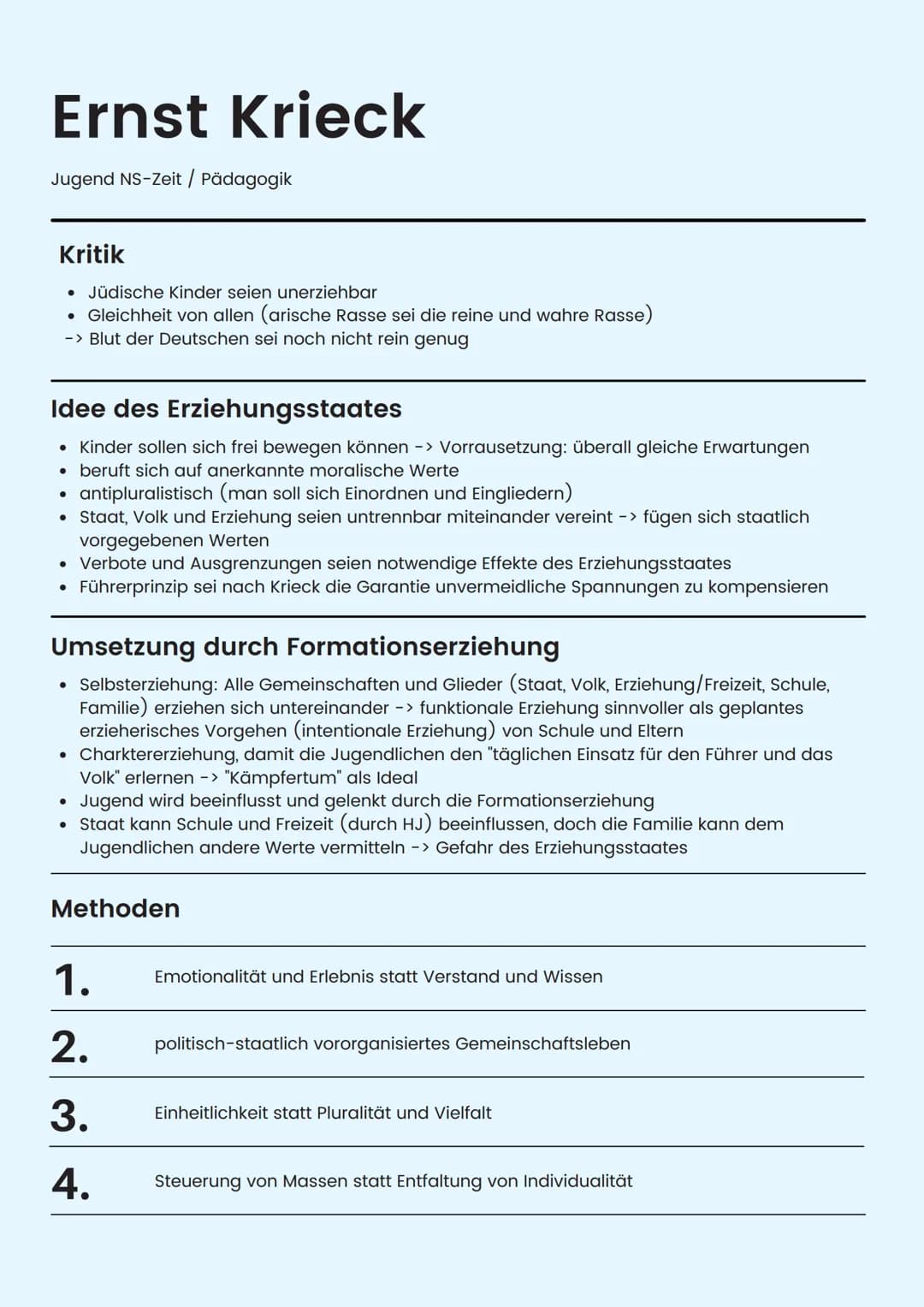# Hitler als Erzieher
Jugend NS-Zeit / Pädagogik

Prinzipien Hitlers

Führer-Gefolgschaftsprinzip (Autorität und Gehorsam)
Prinzip des Rasse