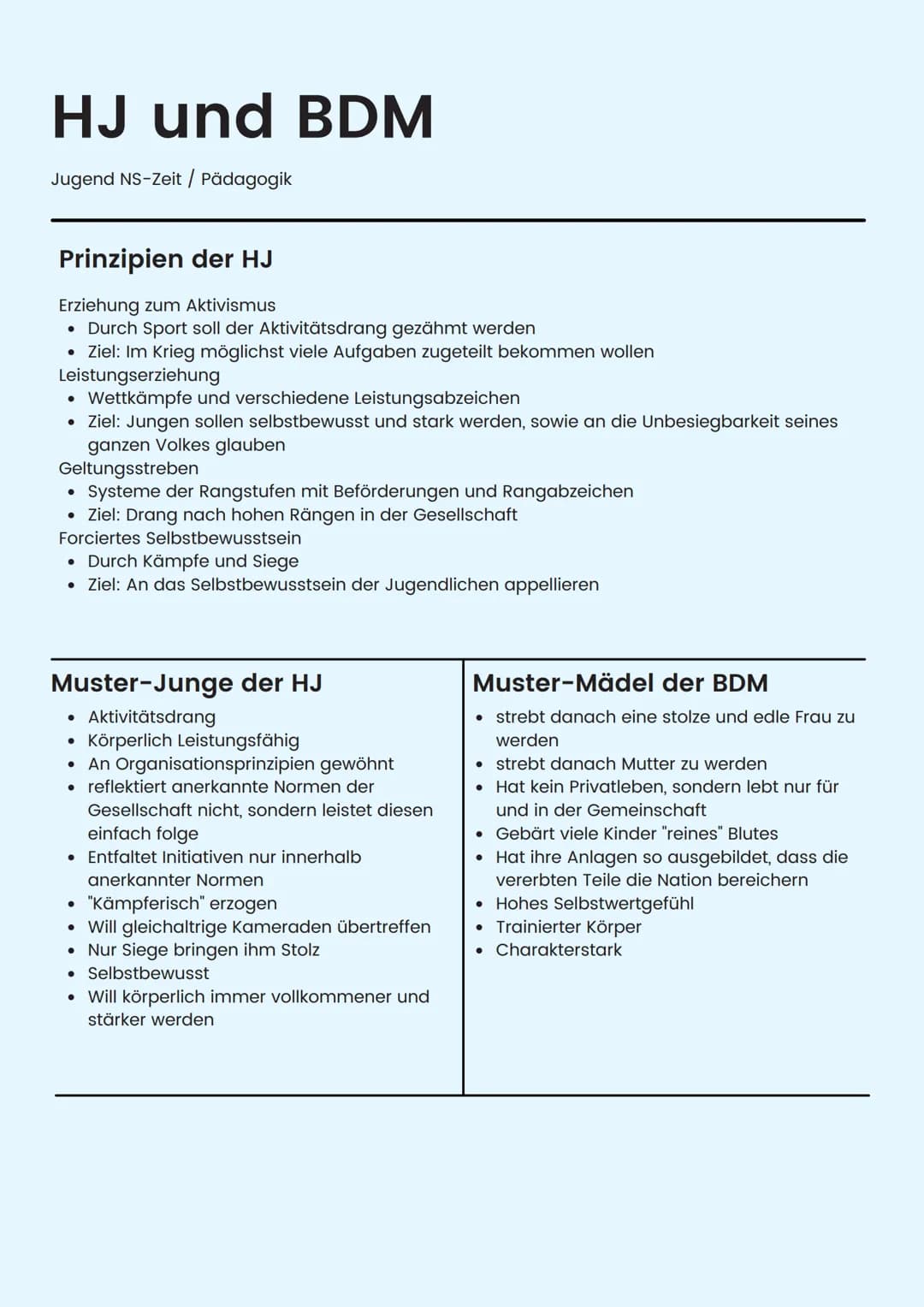 # Hitler als Erzieher
Jugend NS-Zeit / Pädagogik

Prinzipien Hitlers

Führer-Gefolgschaftsprinzip (Autorität und Gehorsam)
Prinzip des Rasse