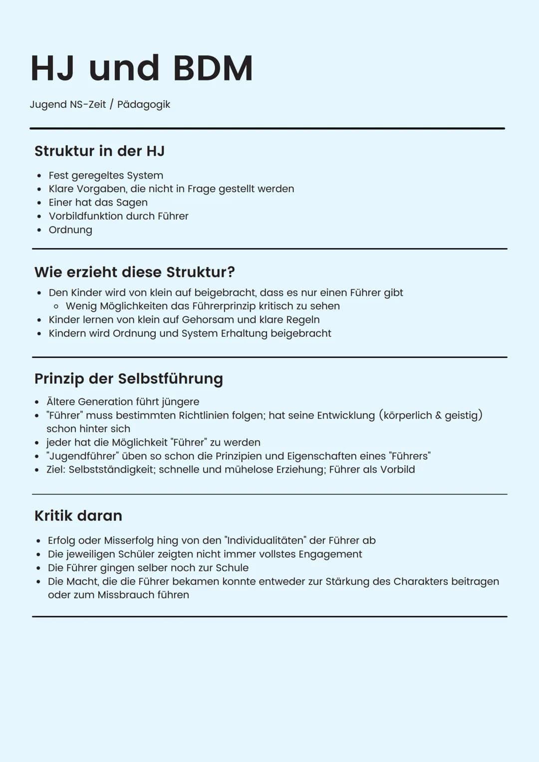 # Hitler als Erzieher
Jugend NS-Zeit / Pädagogik

Prinzipien Hitlers

Führer-Gefolgschaftsprinzip (Autorität und Gehorsam)
Prinzip des Rasse
