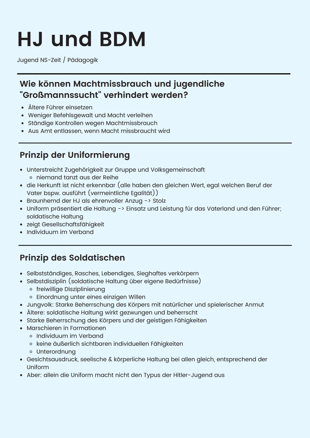 # Hitler als Erzieher
Jugend NS-Zeit / Pädagogik

Prinzipien Hitlers

Führer-Gefolgschaftsprinzip (Autorität und Gehorsam)
Prinzip des Rasse