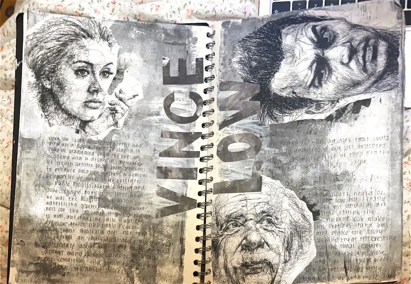 ADELE
DEP
VINCE
LOW
ANNHOL
vince low is an Hlustratoriartist and
grew up in
up in Kupia, Lumpa malaysia.in
гаав не graduated from the one
ac
