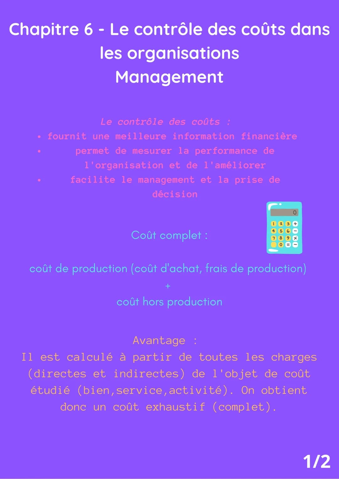 # Chapitre 6 - Le contrôle des coûts dans
les organisations
Management

Le contrôle des coûts :
- fournit une meilleure information financiè