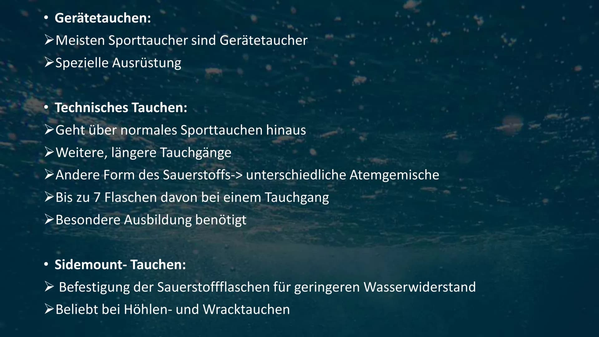 # Tauchen Inhaltsverzeichnis

• Geschichte des Tauchens
• Verschiedene Arten des Tauchens
• Ausrüstung und Ausbildung
• Ziele und Gründe des