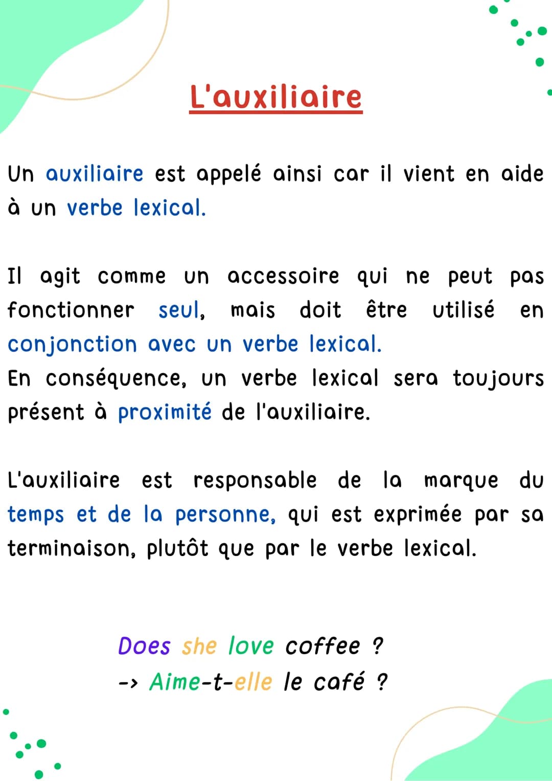 # “DO” NÉGATIVE

Anglais # L'auxiliaire

Un auxiliaire est appelé ainsi car il vient en aide
à un verbe lexical.

Il agit comme un accessoir