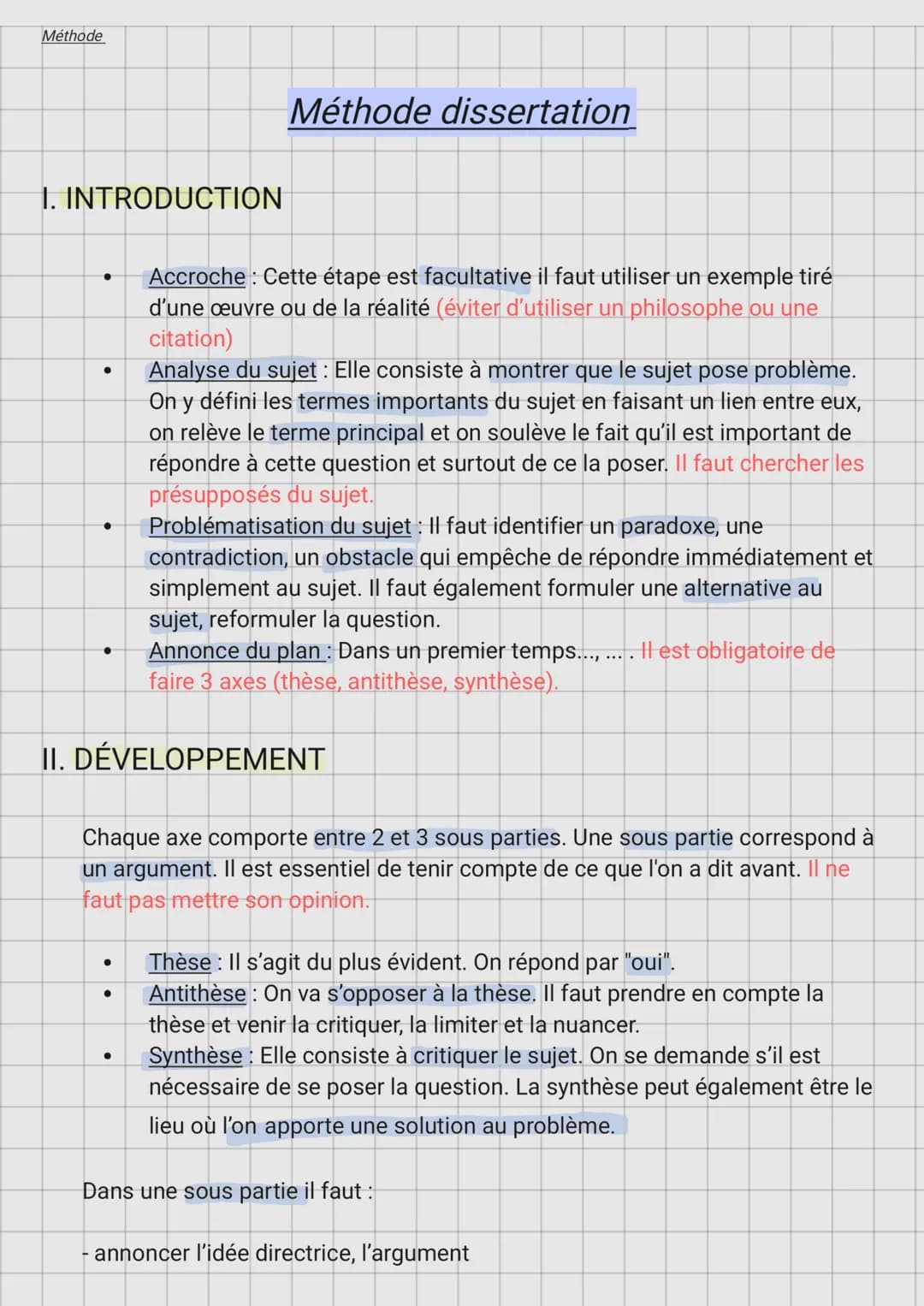 Méthode

# Méthode dissertation

## I. INTRODUCTION

- Accroche: Cette étape est facultative il faut utiliser un exemple tiré
d'une œuvre ou