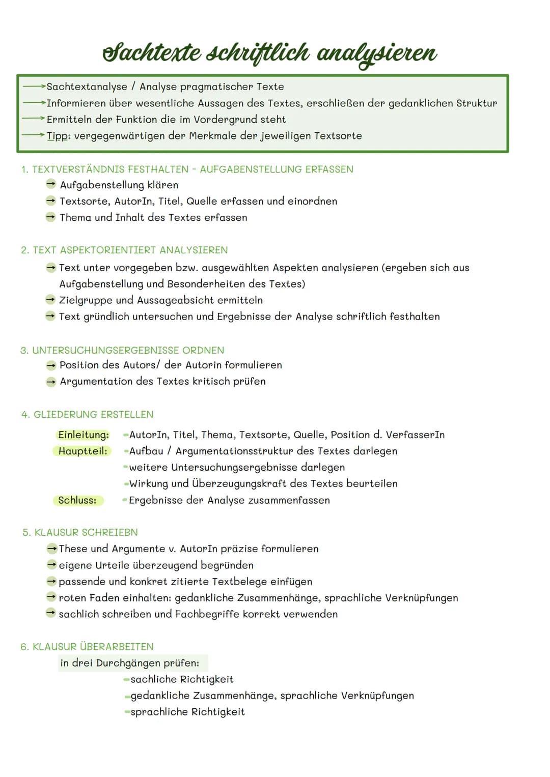 # Sachtexte schriftlich analysieren

→Sachtextanalyse / Analyse pragmatischer Texte

→Informieren über wesentliche Aussagen des Textes, ersc
