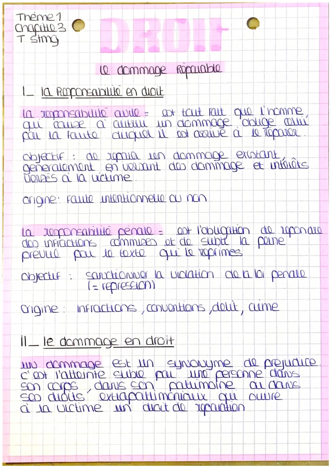 Theme 1
Спарине з
T Sting

DROI

le dommage Reparable

I la Responsabille en droit

la responsable avul = ost tout raut que l'homme,
qui cau
