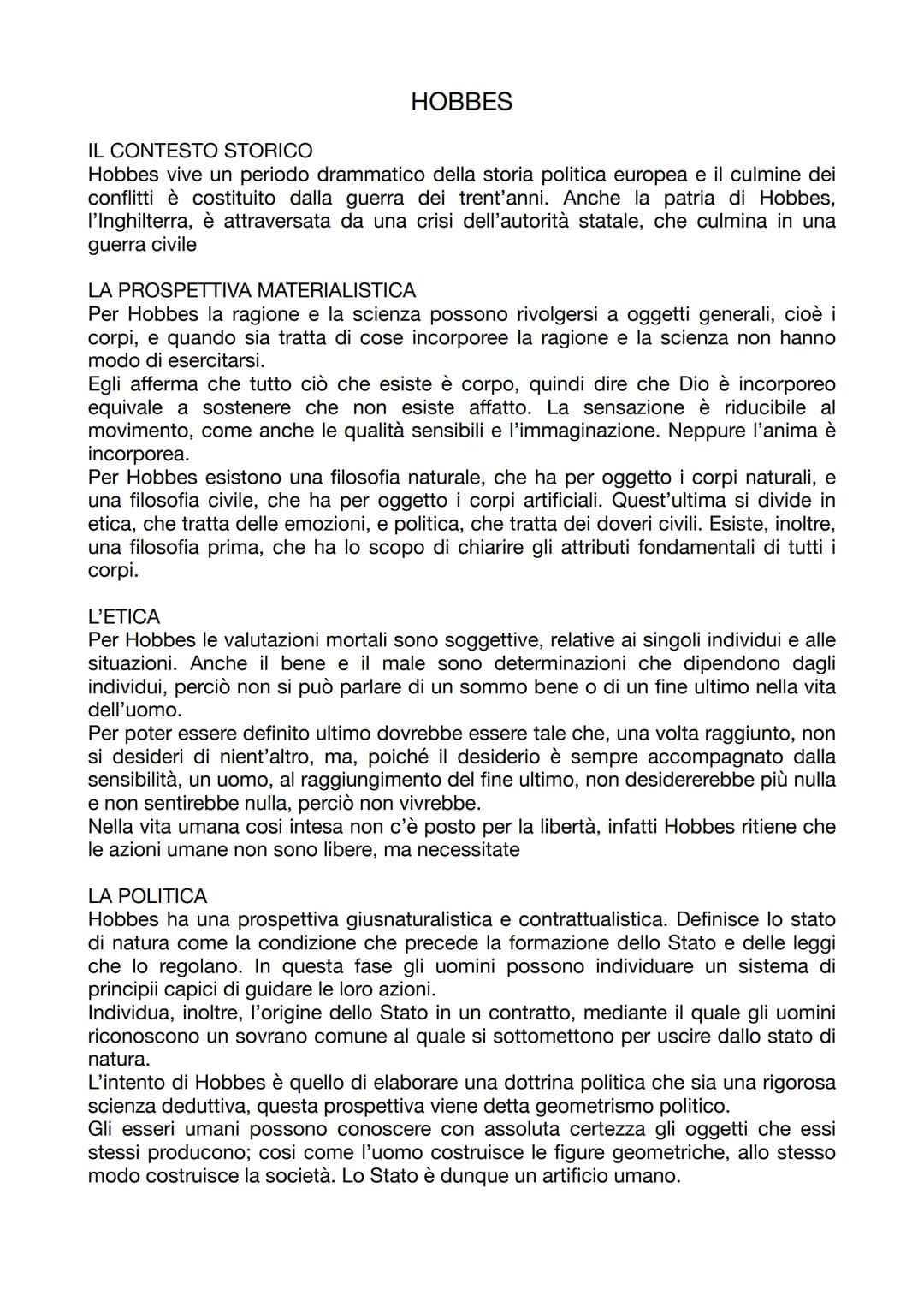 HOBBES

IL CONTESTO STORICO
Hobbes vive un periodo drammatico della storia politica europea e il culmine dei
conflitti è costituito dalla gu