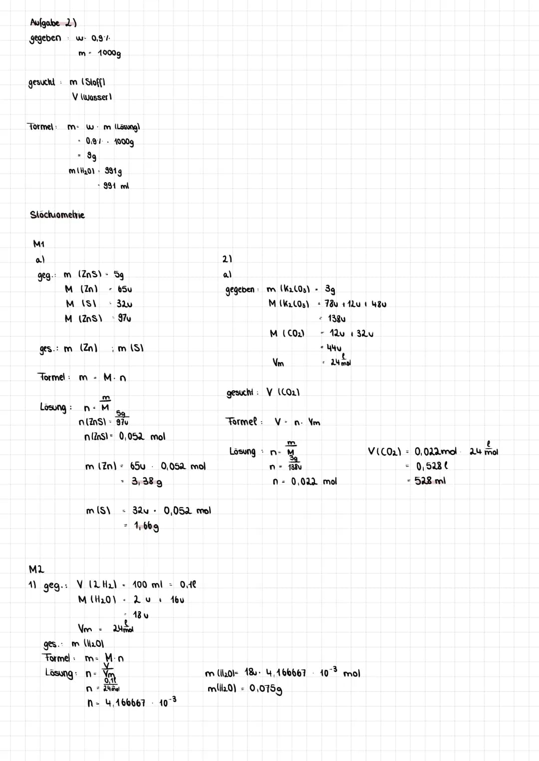 # CHEMIE Lernzettel

1. molare Masse

- m Masse in u
- M molare Masse ($\frac{m}{n}$) in g
- n Sloffmenge in mol

Ein mol ist die Einheit de