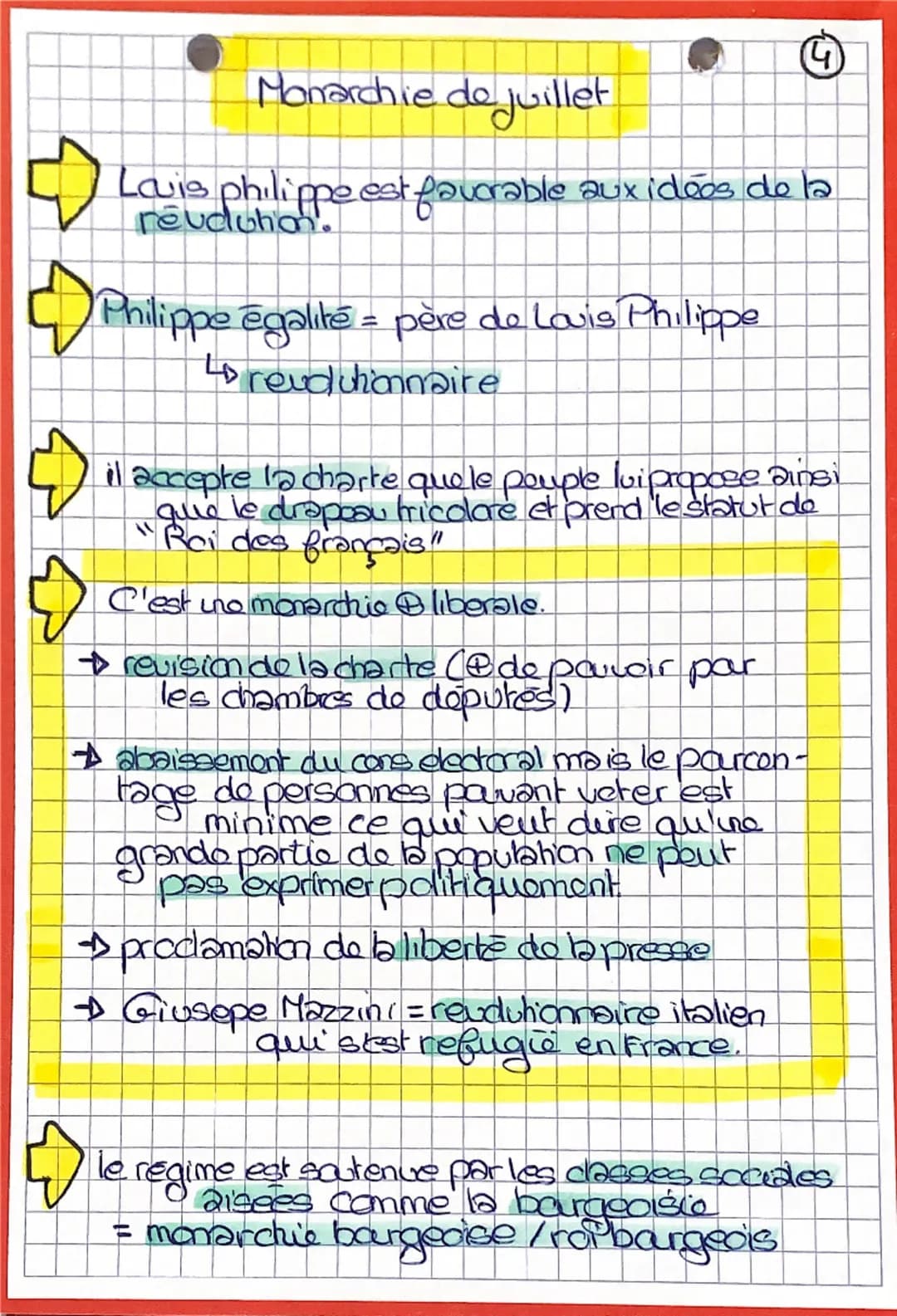 # hist

Restauration.

$Arr$ la contre révolution triomphe

$Arr$ Congrès do Vienne 1814-1815
= selle l'alliance des puissances
monarchiqu