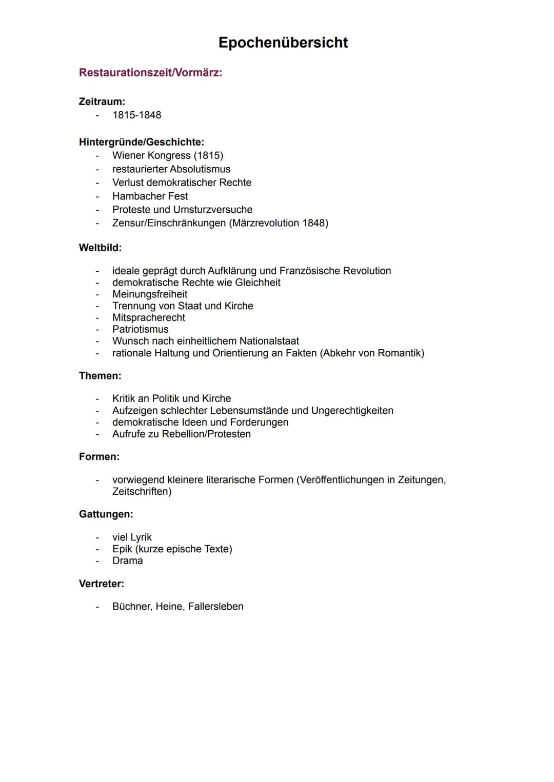 # Epochenübersicht

Barock:

Zeitraum:
- 1600-1720

Hintergründe/Geschichte:
- Entwicklung modernen Wissenschaften
- Aufblühen des Humanismu