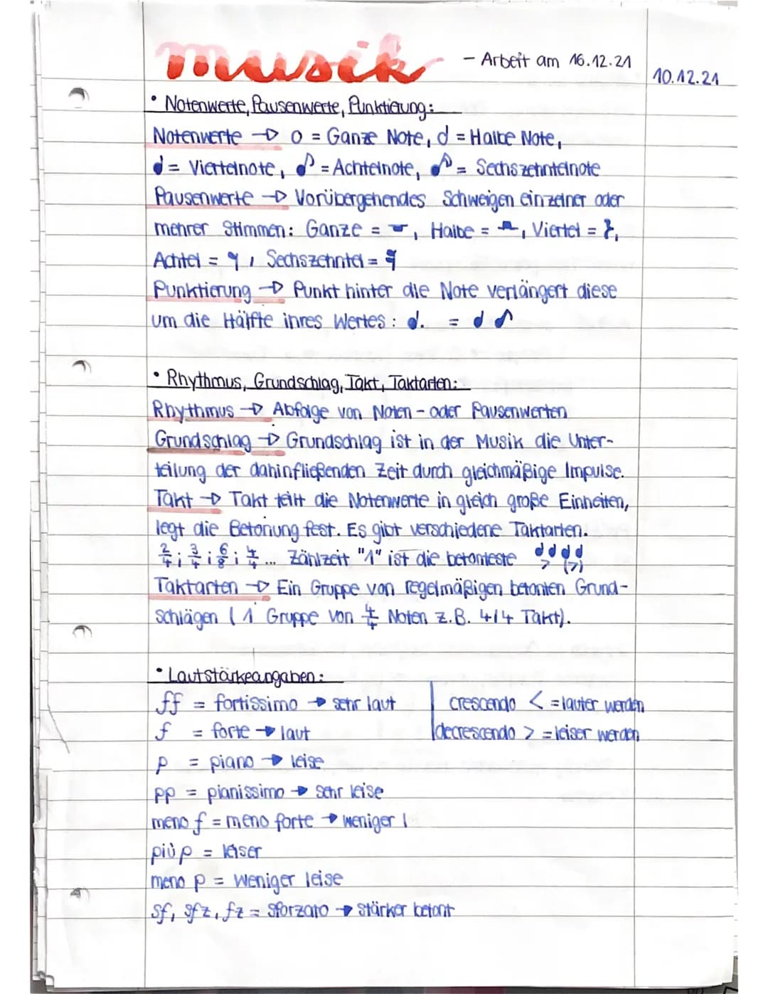 - Arbeit am 16.12.21

10.42.24

- Notenwerte, Pausenwerte, Punktierung:
  Notenwerte $\Rightarrow$ o = Ganze Note, d = Halbe Note,
  $\d$ = 