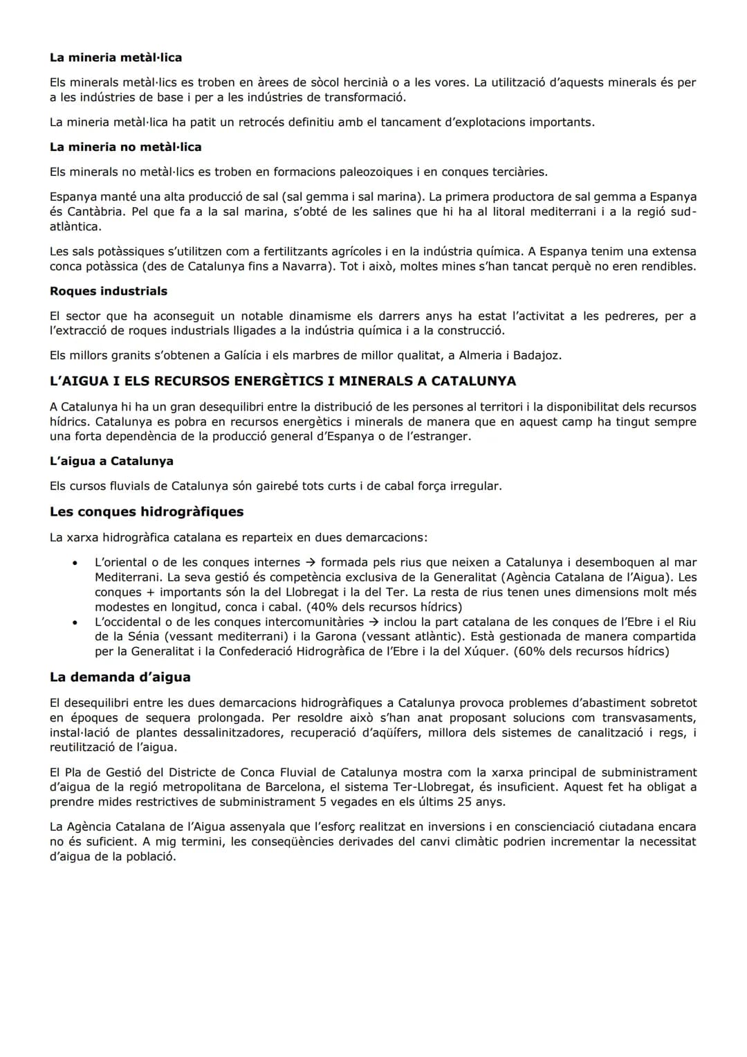 # ELS RECURSOS I L'ENERGIA

LES CONQUES HIDROGRÀFIQUES I ELS RECURSOS HÍDRICS

Espanya és una àrea geogràfica àrida. Aquest alt grau d'aride
