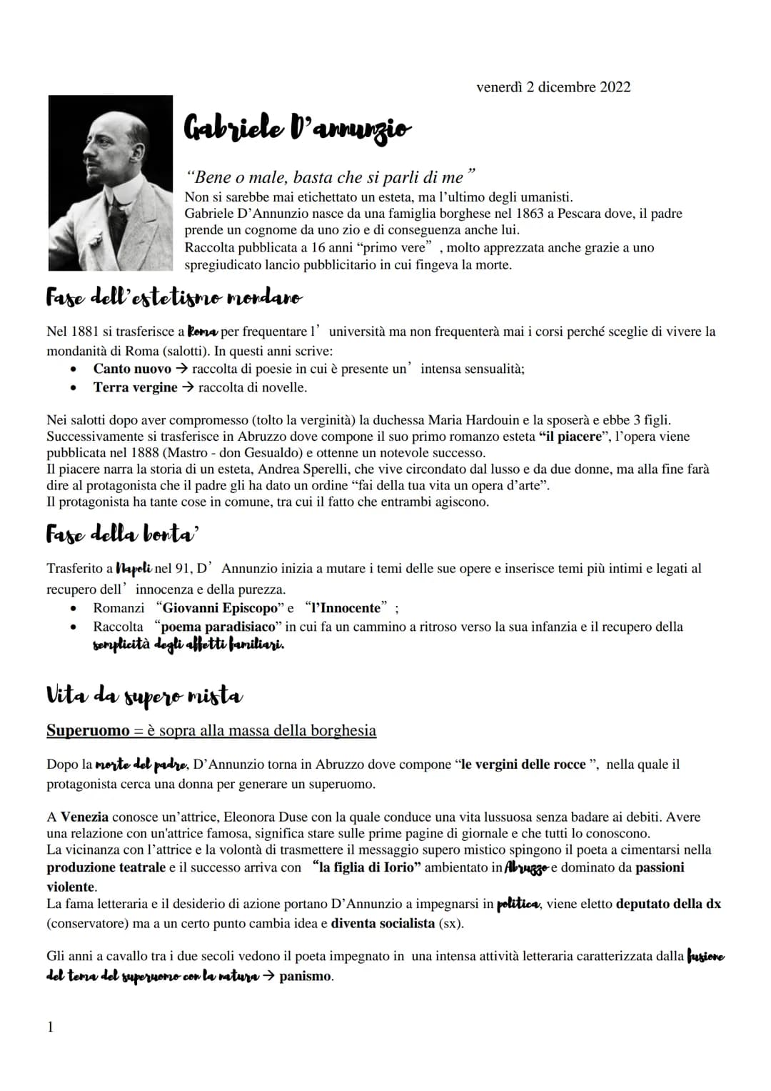 venerdì 2 dicembre 2022

# Gabriele D'arrunzio

"Bene o male, basta che si parli di me "

Non si sarebbe mai etichettato un esteta, ma l'ult