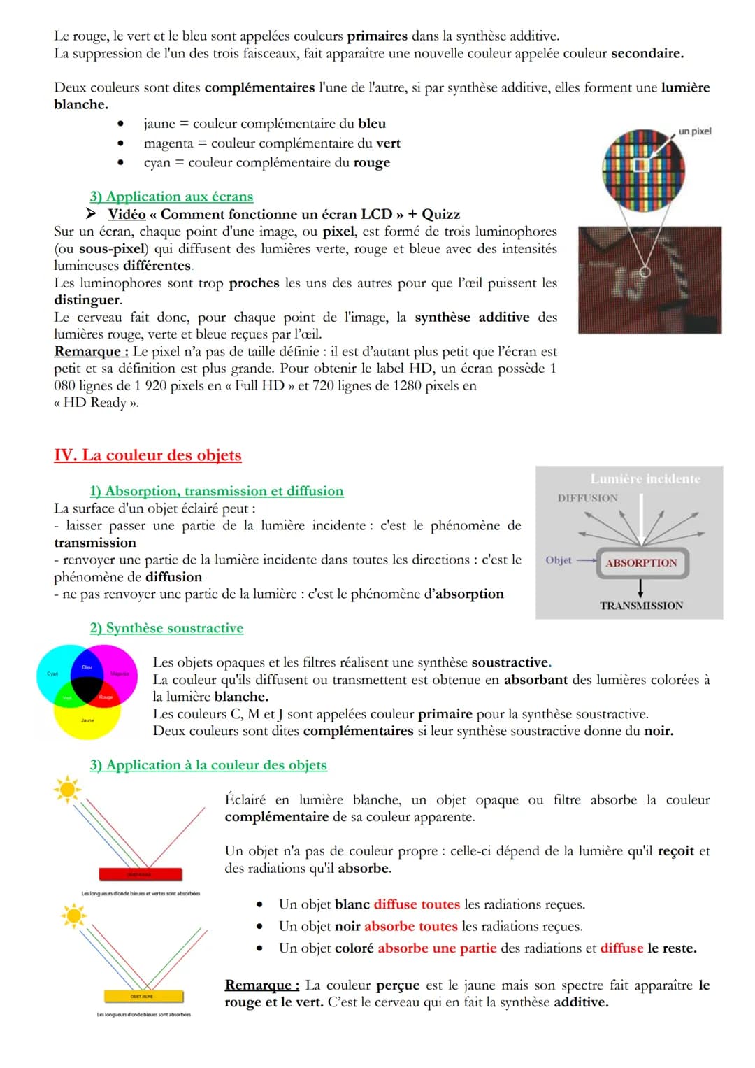 # Physique Chimie - Images et Couleurs

## I. Les lentilles convergentes

1) Définition et schématisation

- Une lentille est un milieu tran