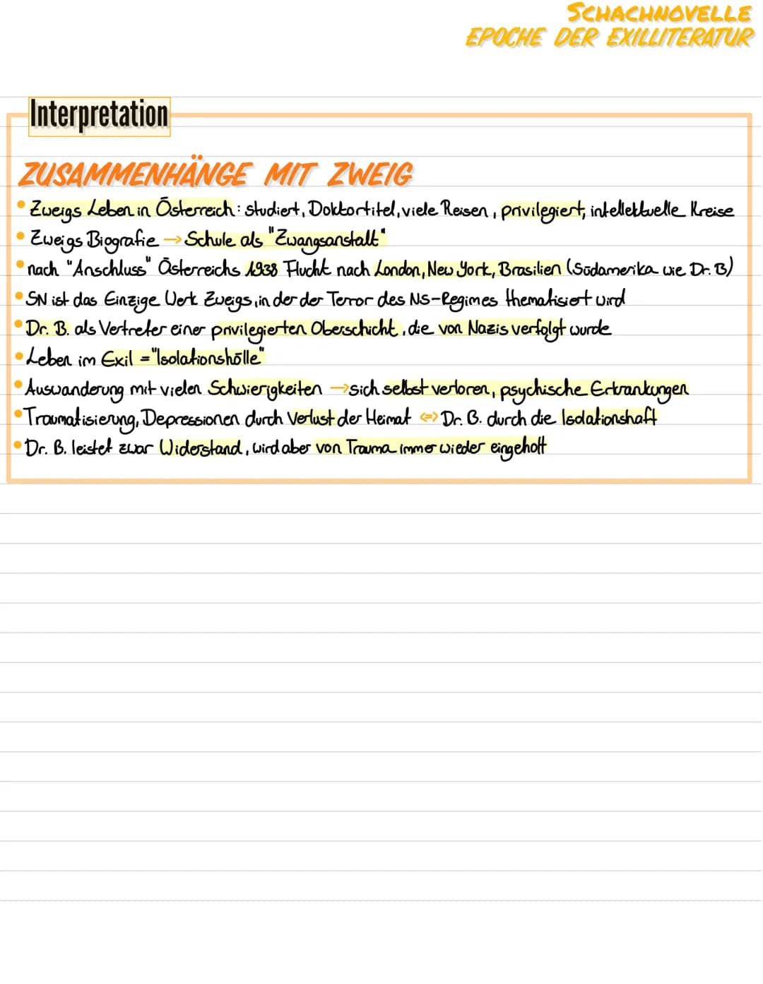 # SCHACHNOVELLE
EPOCHE DER EXILLITERATUR

## Ausgangs Situation

*   Promenadendeck Schiff von New York nach Buenos Aires
*   Ich-Erzähler i