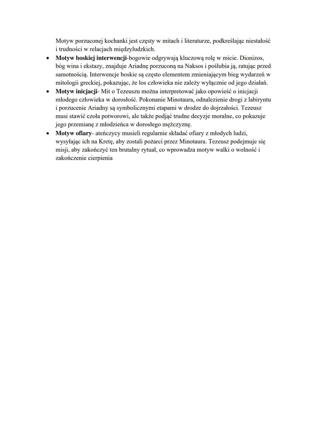 # MIT O TEZEUSZU I ARIADNIE

## BOHATEROWIE

- Minos- król Krety, ukarany przez bogów dzieckiem potworem (Minotaur)
- Minotaur- pół człowiek