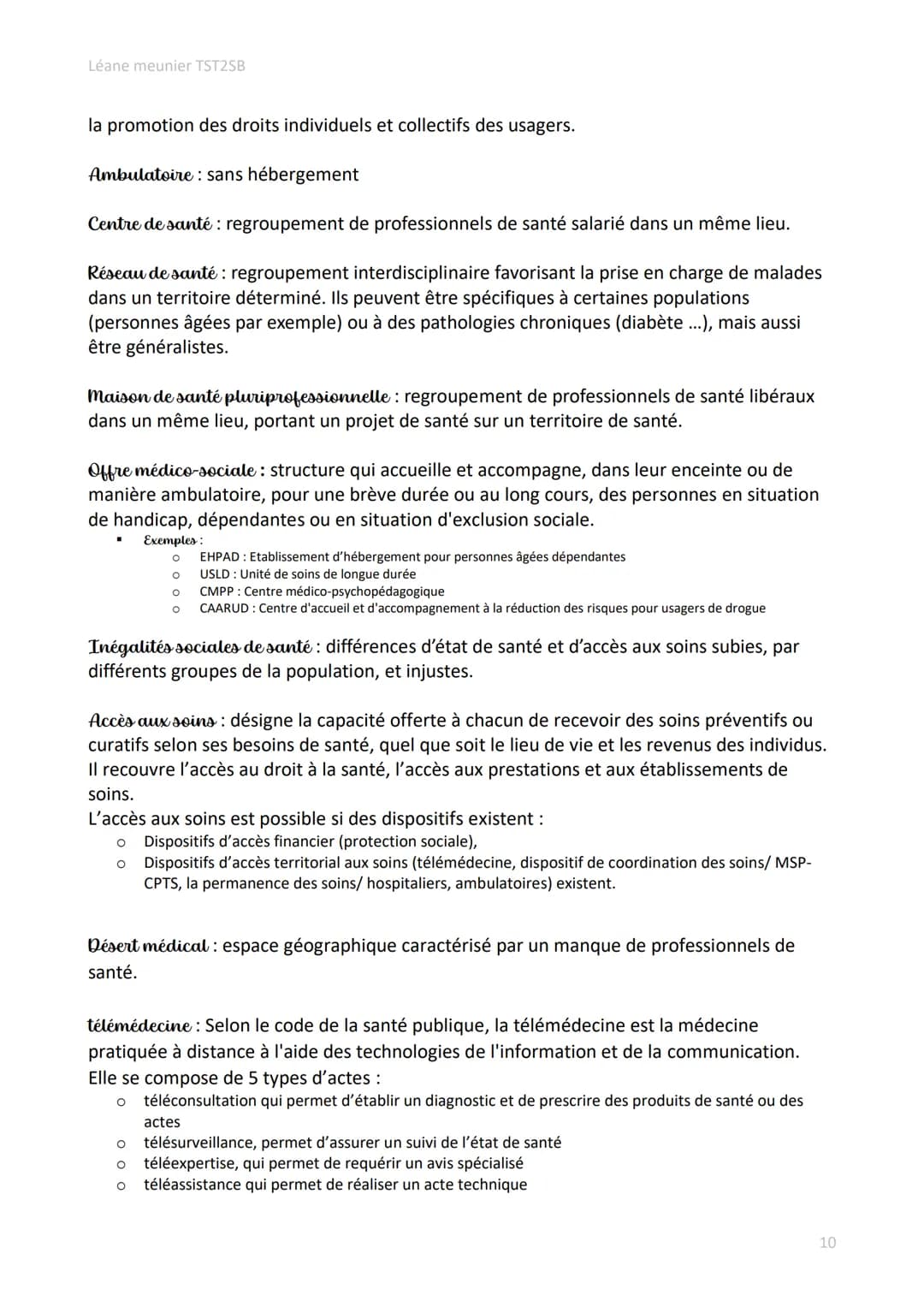 Léane meunier TST2SB

# Définitions des notions de Première et de Terminale ST2S

Santé: Etat de complet bien-être physique, psychique et so