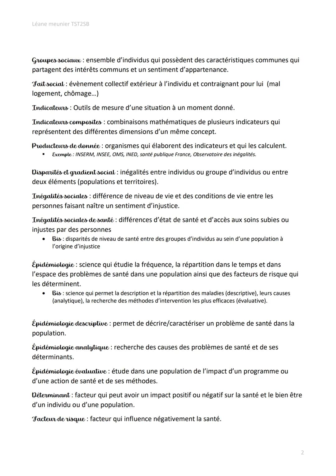 Léane meunier TST2SB

# Définitions des notions de Première et de Terminale ST2S

Santé: Etat de complet bien-être physique, psychique et so