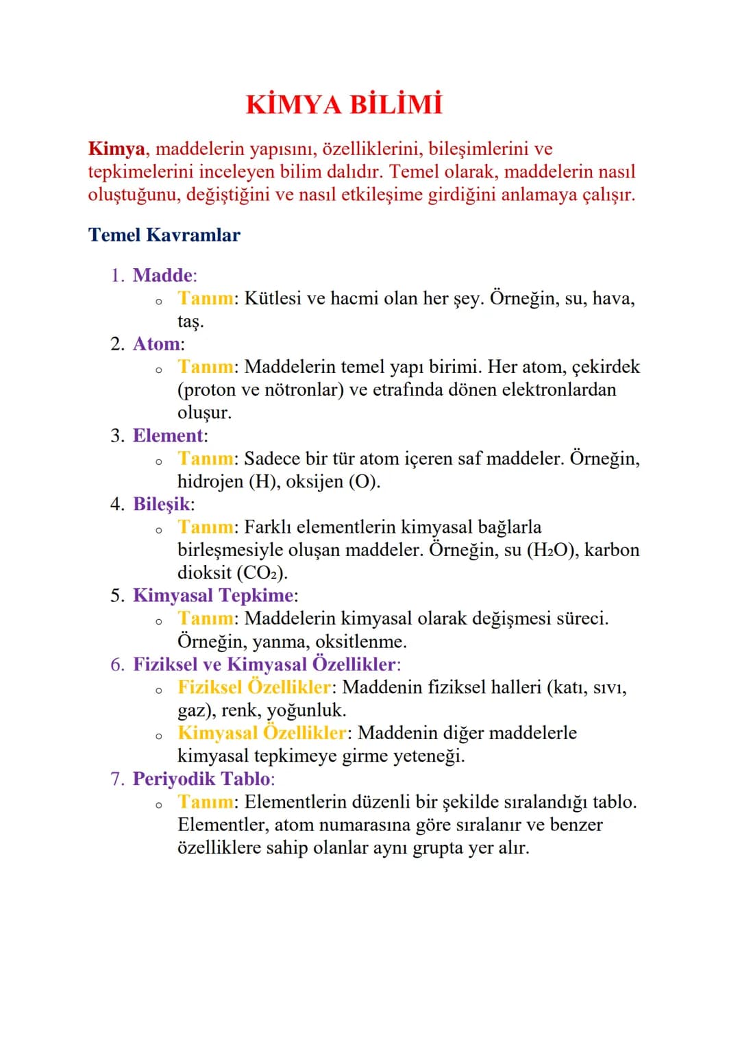 # KİMYA BİLİMİ

Kimya, maddelerin yapısını, özelliklerini, bileşimlerini ve
tepkimelerini inceleyen bilim dalıdır. Temel olarak, maddelerin 