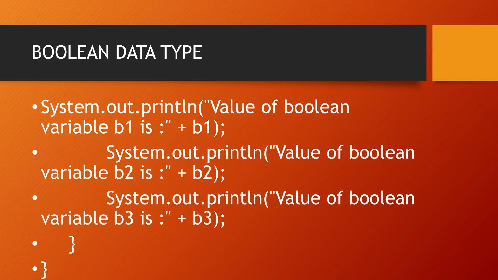 SELECTIONS BOOLEAN DATA TYPE

• A variable that holds a Boolean value is known as a Boolean
variable. The Boolean data type is used to decla