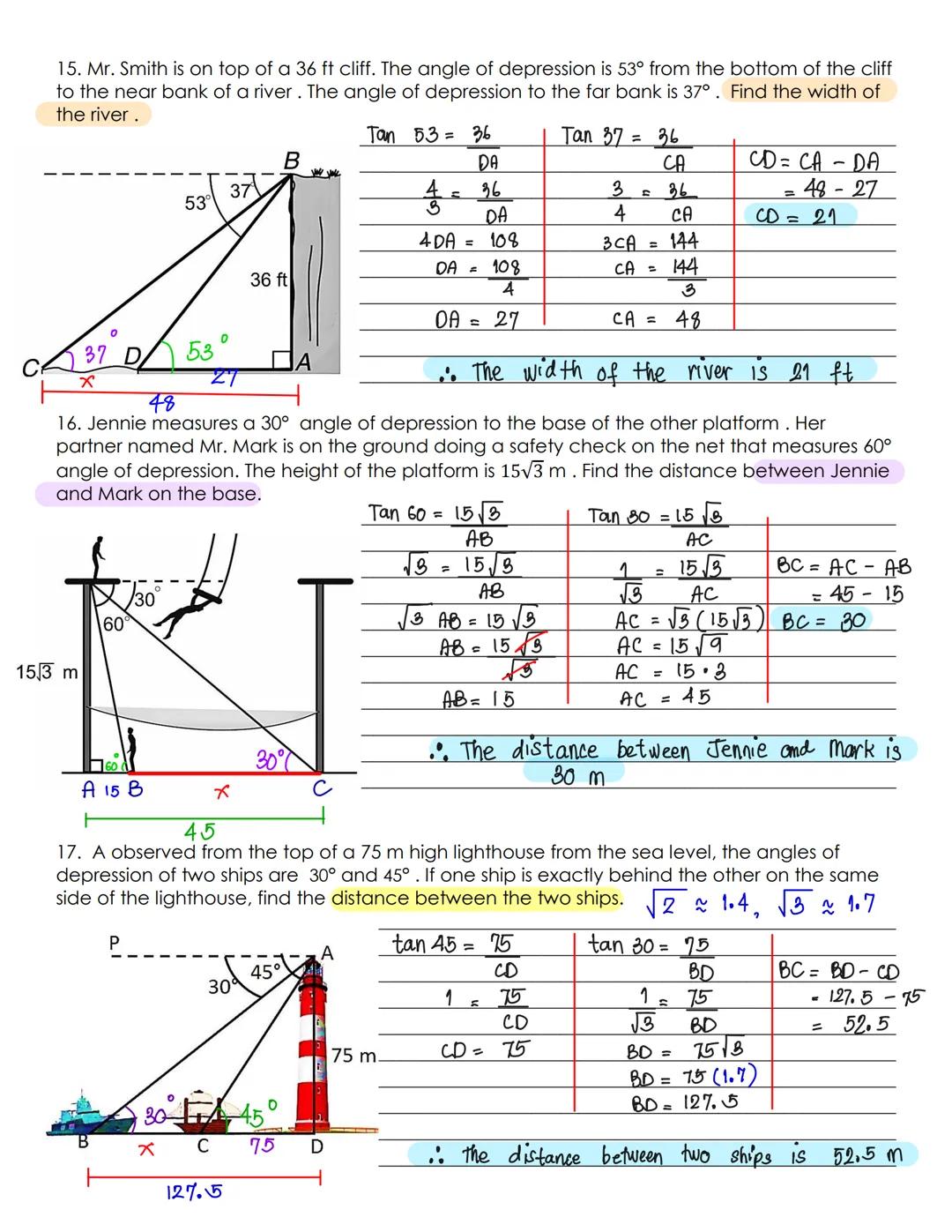 7. Mr. Jayson is standing 30 meters from a traffic light. If the angle of elevation from the
person's feet to the top of the traffic light i