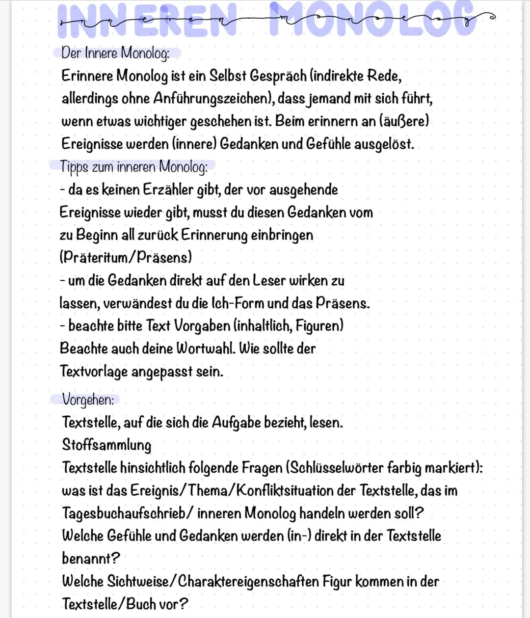 # INNEREN MONOLOG

Der Innere Monolog:

Erinnere Monolog ist ein Selbst Gespräch (indirekte Rede,
allerdings ohne Anführungszeichen), dass j