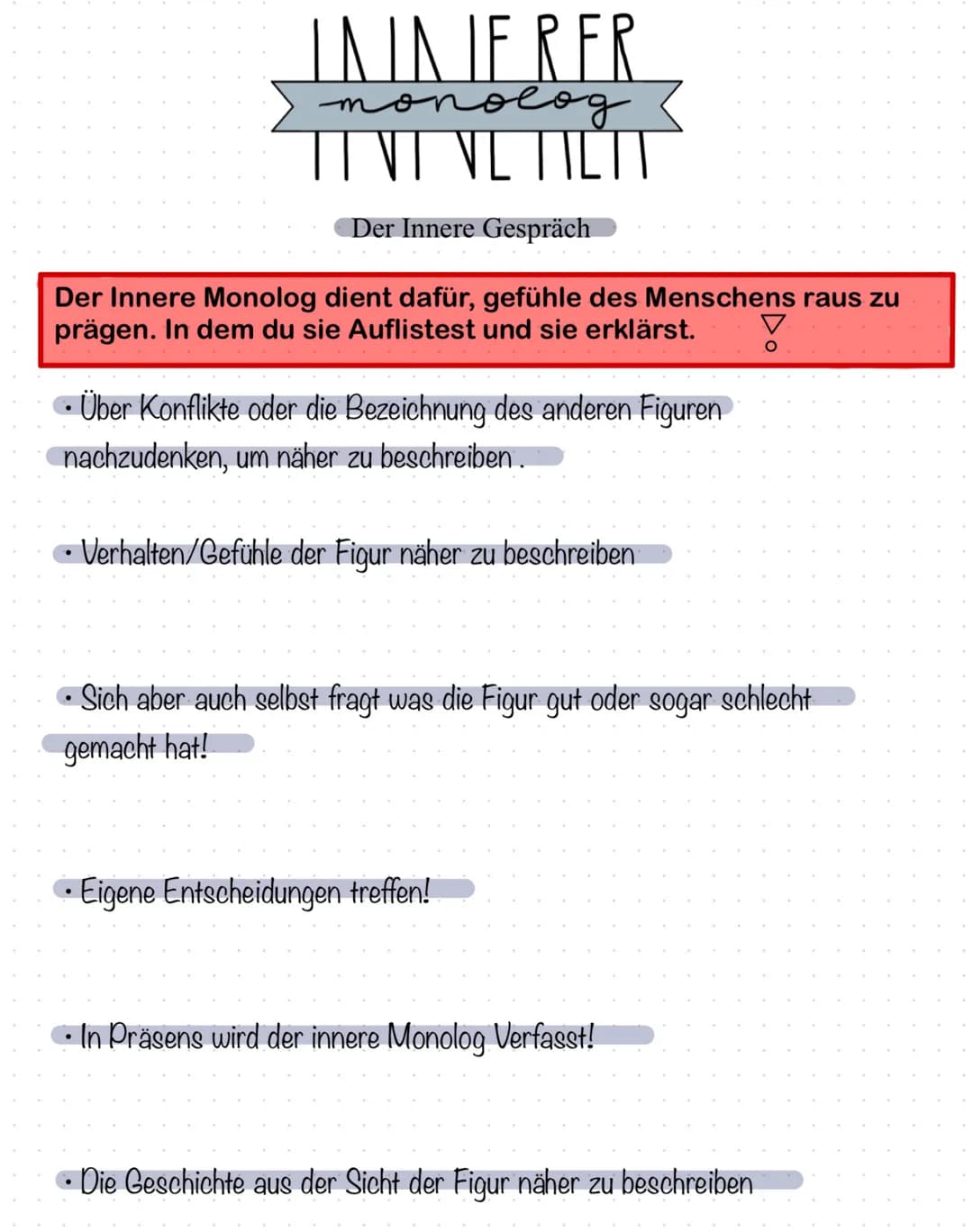 # INNEREN MONOLOG

Der Innere Monolog:

Erinnere Monolog ist ein Selbst Gespräch (indirekte Rede,
allerdings ohne Anführungszeichen), dass j