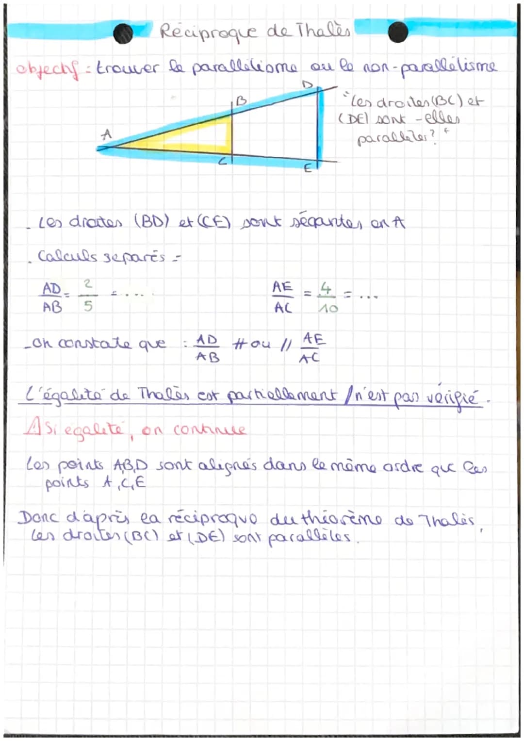 # Théorème de Thaves

Objectif calculer une mesure a partir de longueur connue

(DE) // (BC)

B

A

cl

E

"qu'elle est la

Congueur dy

cot